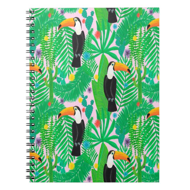 Caderno Espiral Espelho sem costura tropical brilhante com t (Frente)