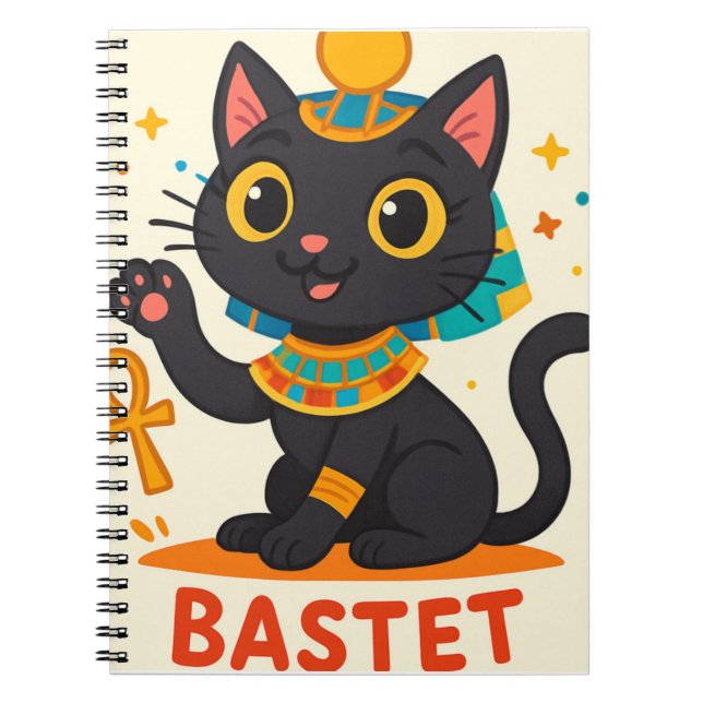Caderno Espiral Espiral da Deusa Egípcia Basteta - Felina Branca (Frente)