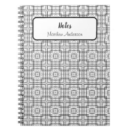 Caderno Espiral Espiral de Padrões Geométricos Pretos e Brancos