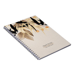 Caderno Espiral Espiral Dourada Floral Mínima Moderna e Preta