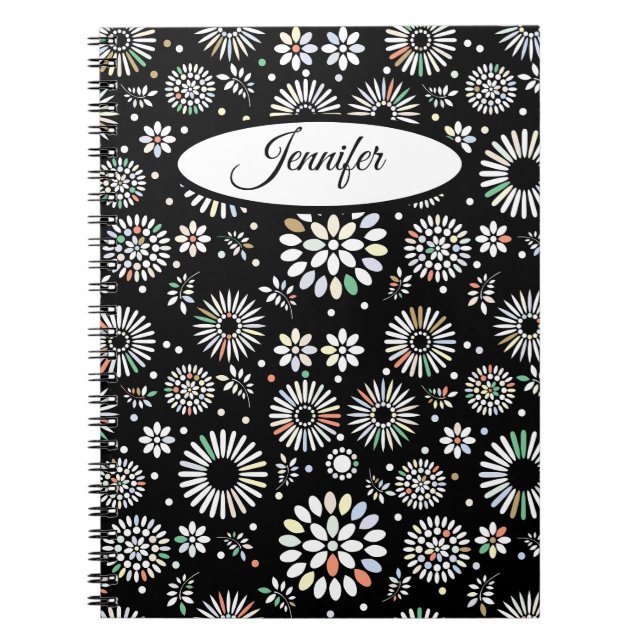 Caderno Espiral Espiral Floral Geométrica (Frente)