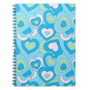 Caderno Espiral Espiral Retro Turquesa Azul do Coração