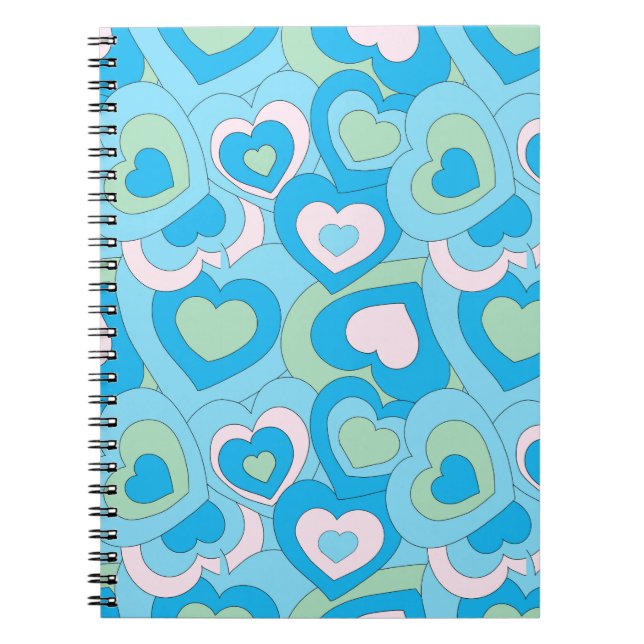 Caderno Espiral Espiral Retro Turquesa Azul do Coração (Frente)