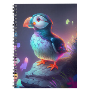 Caderno Espiral Espírito da Floresta de Pintura de Pássaros Puffin