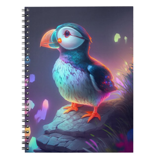 Caderno Espiral Espírito da Floresta de Pintura de Pássaros Puffin (Frente)