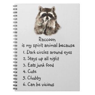 Caderno Espiral Espírito Funny Raccoon Animal Humor Cuja Aquarela