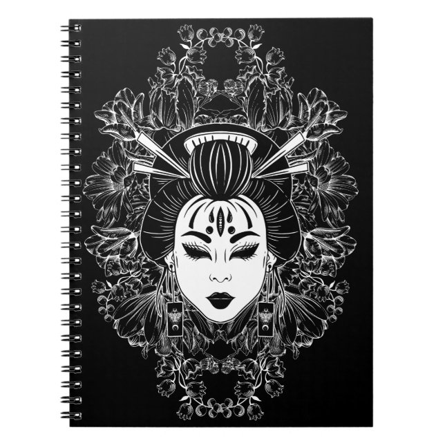 CADERNO ESPIRAL ESPÍRITO MÍSTICO CELESTICAL GEISHA A PRETO (Frente)