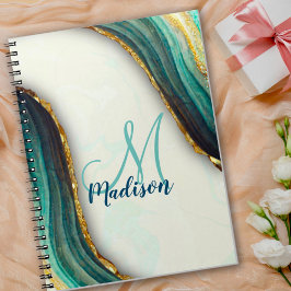 Caderno Espiral Esplanada esmeralda, esmeralda, marble art, brilha