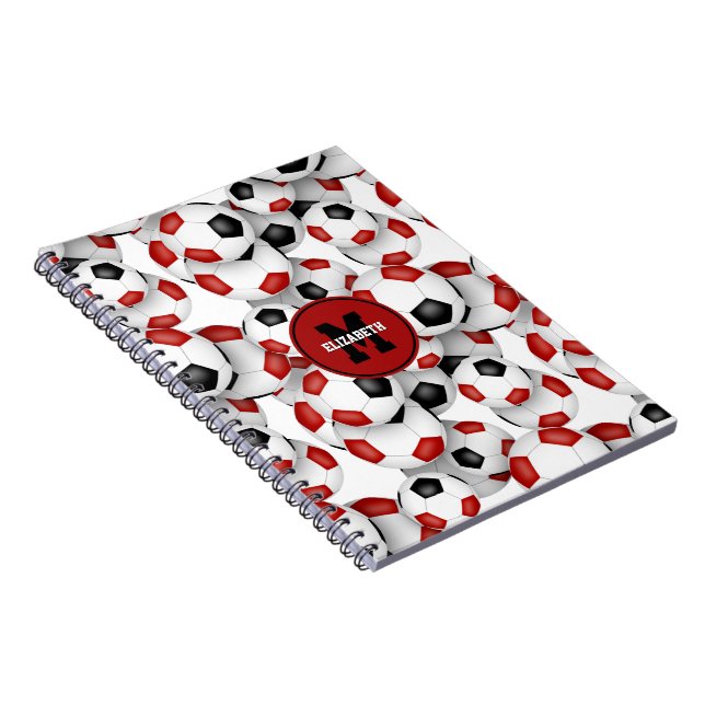 Caderno Espiral esportes para bolas de futebol preto vermelho (Lado Direito)
