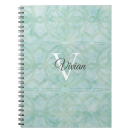 Caderno Espiral Espuma do Mar Verde Aquarela Nome Monograma