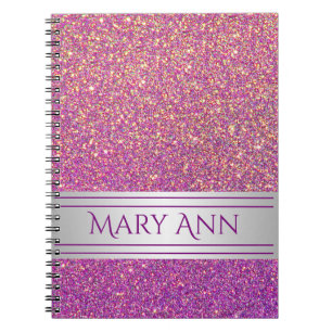 Caderno Espiral Espumantes do Glitter de Confetti Roxo Personaliza