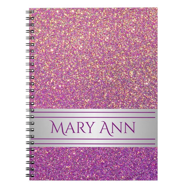 Caderno Espiral Espumantes do Glitter de Confetti Roxo Personaliza (Frente)