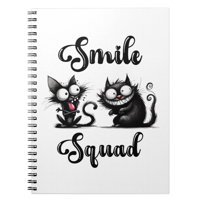 Caderno Espiral Esquadrão de Sorriso com Design de Gatos Engraçado (Frente)