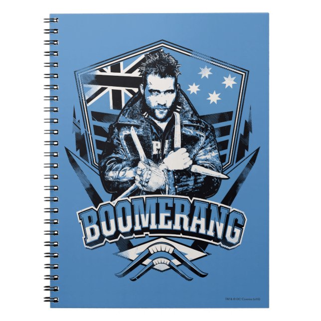 Caderno Espiral Esquadrão Suicida | Crachá de Boomerang (Frente)