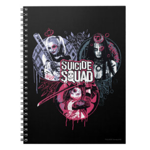 Caderno Espiral Esquadrão Suicida   Crachás de Grafite de Garotas-