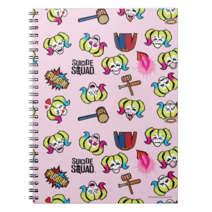 Caderno Espiral Esquadrão Suicida   Harley Quinn Emoji Pattern