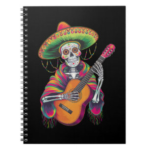 Caderno Espiral Esqueleto De Cinco De Mayo Guitarra De Festa Crâni