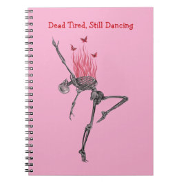 Caderno Espiral Esqueleto de Ilustração de Chamas de Fogo Vermelha