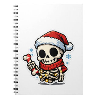 Caderno Espiral Esqueleto de Natal Fofo Segurando Cana-de-Açúcar K