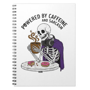 Caderno Espiral Esqueleto Engraçado Alimentado por Cafeína e Sar