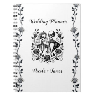 Caderno Espiral Esqueleto Floral Rosa Vinha Preto Branco Casamento
