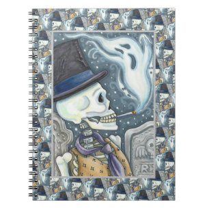 CADERNO ESPIRAL ESQUELETO FUMADOR COM FANTASMAS NO CEMITÉRIO SPOOK