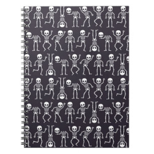 Caderno Espiral Esqueleto silhuetas padrão sem costura para hallo