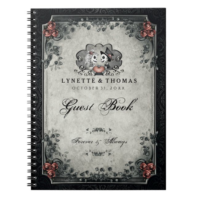 Caderno Espiral Esqueletos & coração do livro de hóspedes do (Frente)