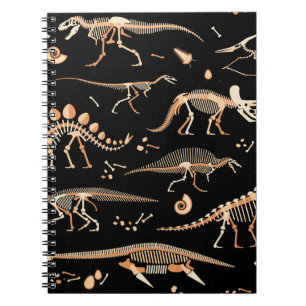 Caderno Espiral Esqueletos de dinossauros e padrões fósseis