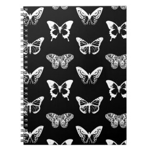 Caderno Espiral Esquema da borboleta, branco e preto