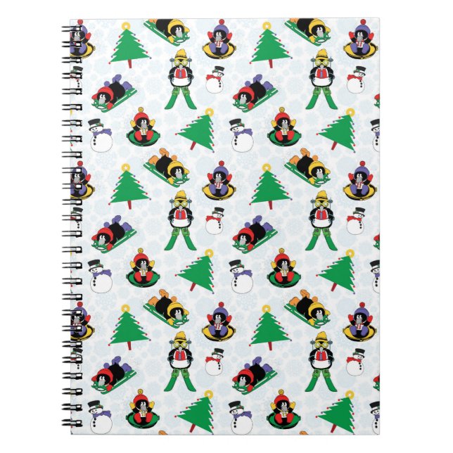 Caderno Espiral Esqui de pinguim de Natal (Frente)