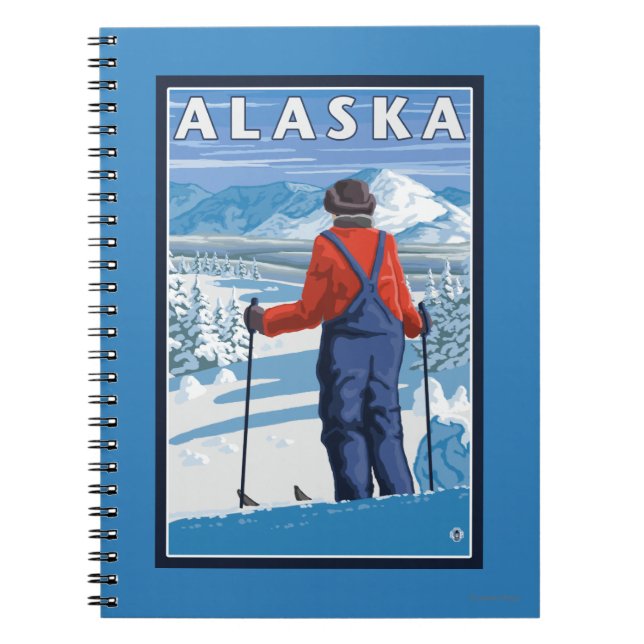 Caderno Espiral Esqui no Alaska Viagens vintage (Frente)