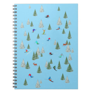 Caderno Espiral Esquiadores Alpinos Esqui na Montanha Azul Claro