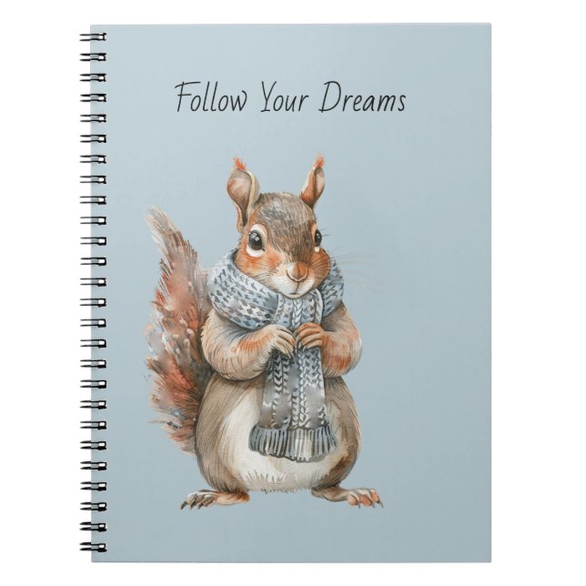 Caderno Espiral Esquilo Azul Siga Seus Sonhos (Frente)