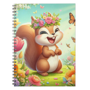 Caderno Espiral Esquilo de primavera feliz e bonito