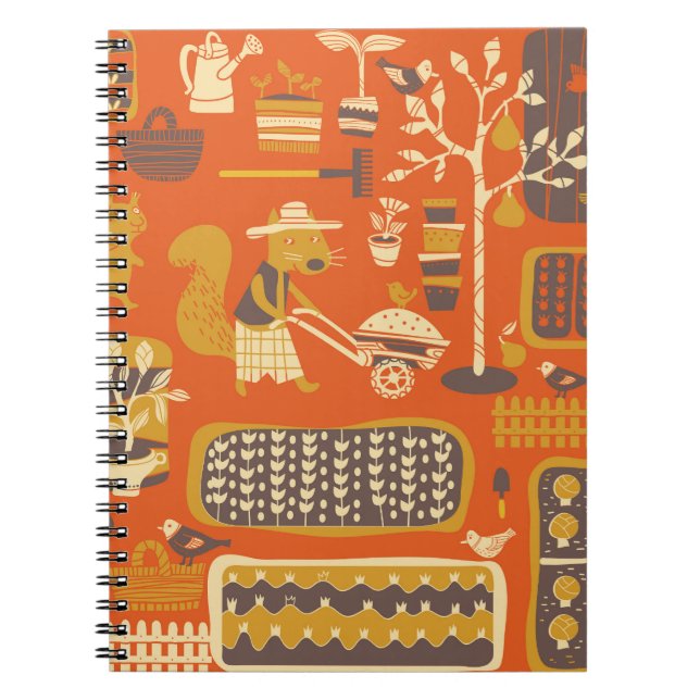 Caderno Espiral Esquilos de Jardim: Cena de Animais Whimsical (Frente)