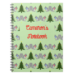 Caderno Espiral Esquilos Decorantes de Árvore de Natal Personaliza