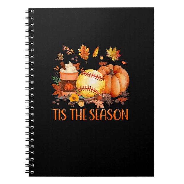 Caderno Espiral Esta É A Estação Pumpkin Leaf Latte Fall Softball (Frente)