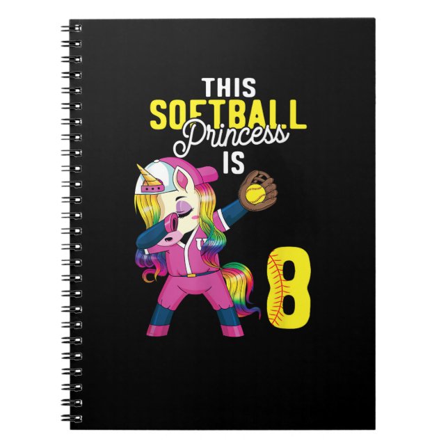 Caderno Espiral Esta Princesa Softball é o 8º Aniversário do Unico (Frente)