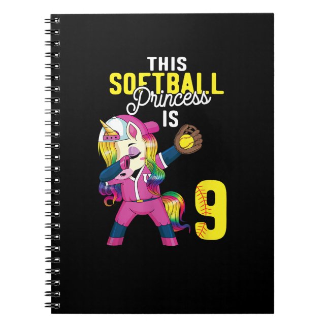 Caderno Espiral Esta Princesa Softball é o 9º Aniversário do Unico (Frente)