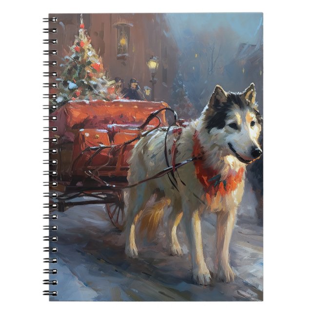 Caderno Espiral Estação Festiva de Natal do Alaska Malamute (Frente)