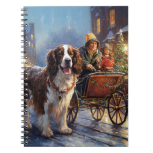 Caderno Espiral Estação Festiva de Natal Inglês Springer Spaniel