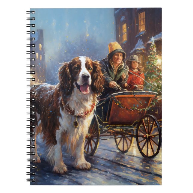 Caderno Espiral Estação Festiva de Natal Inglês Springer Spaniel (Frente)