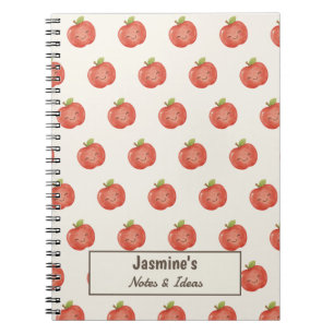 Caderno Espiral Estadia Personalizada Maçã Sortuda Fofa Aquarela