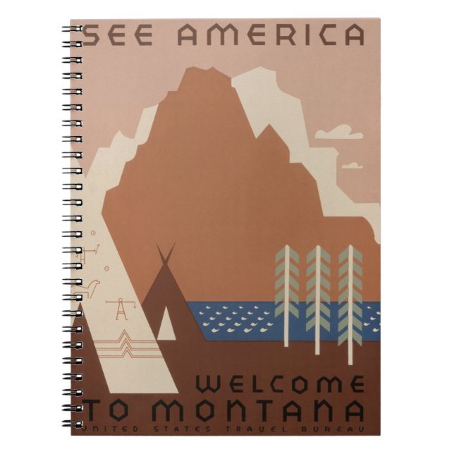 Caderno Espiral Estado de Montana: Tribos Indianas, Montanhas, Pra (Frente)