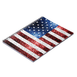 Caderno Espiral Estados Unidos: bandeira azul-vermelho brilha