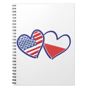 Caderno Espiral Estados Unidos - Polônia Flag Hearts