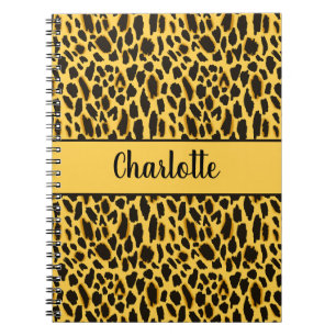 Caderno Espiral Estampa de Guepardo Amarelo com Pontos Pretos Nome