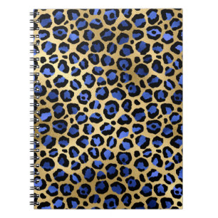 Caderno Espiral Estampa de manchas de leopardo Glam dourado e azul