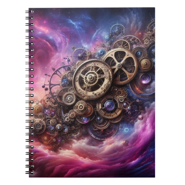 Caderno Espiral Estampunk Industrial Clocwork Purple e Pink (Frente)